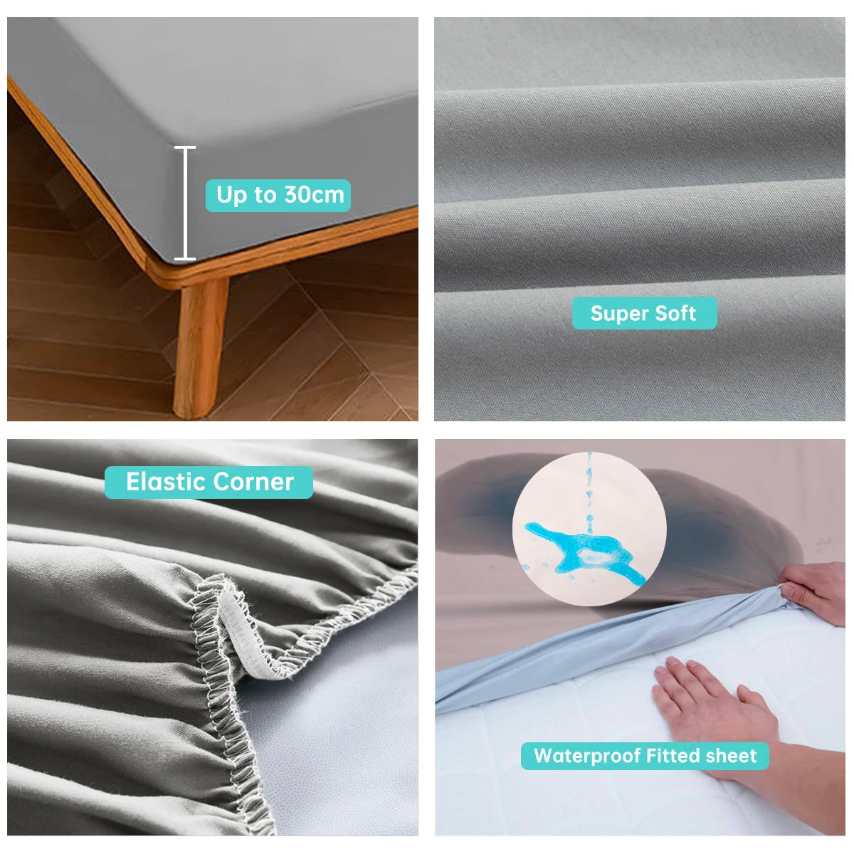 Waterproof Grey Fitted Bed Sheet