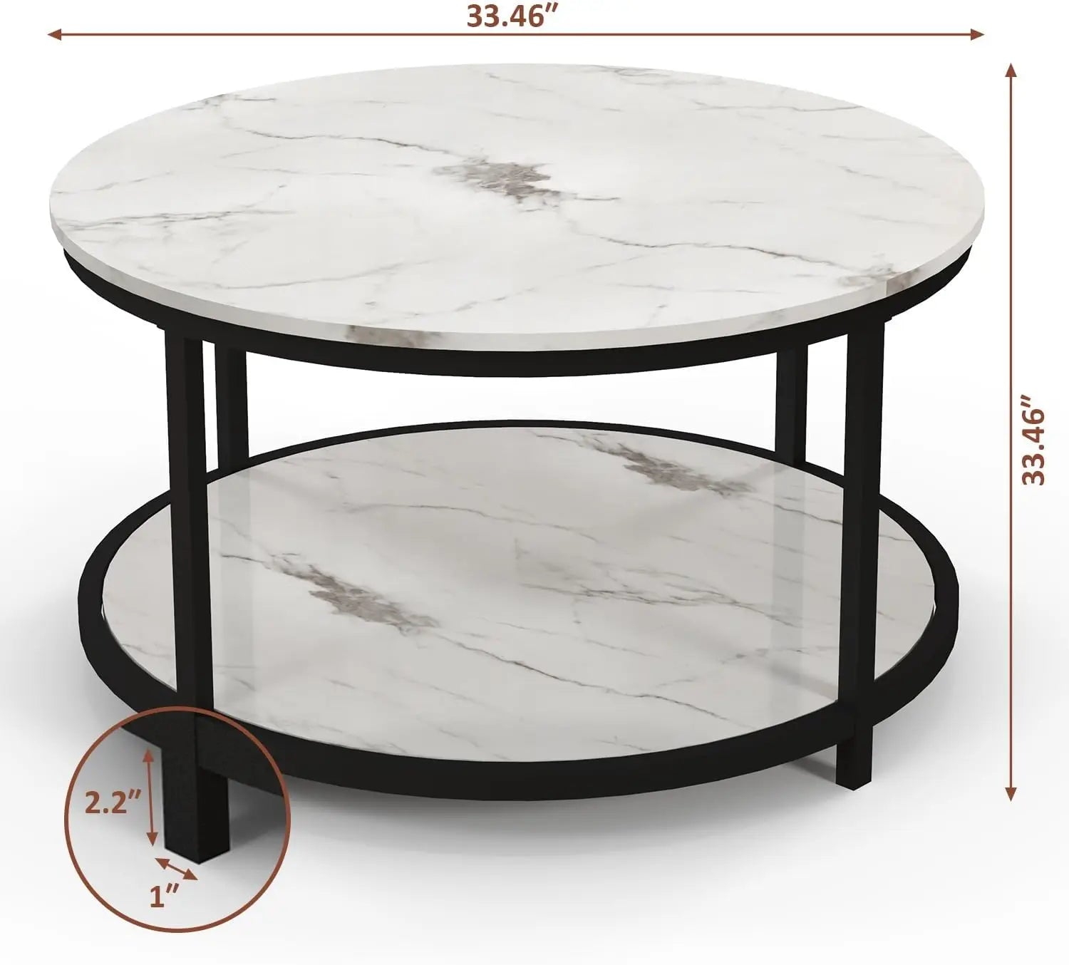 RustiTier 33.5" Round Coffee Table with Open Shelf