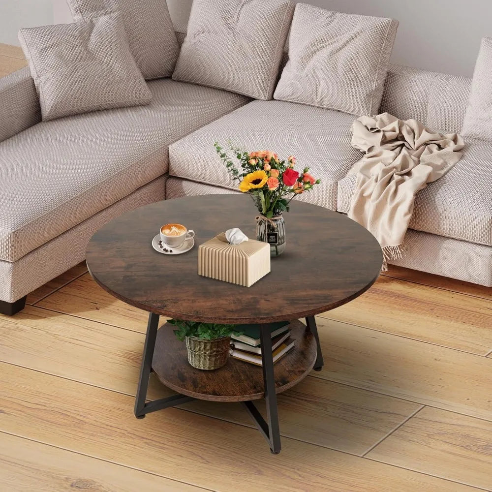 2-Tier Round Coffee Table with Storage