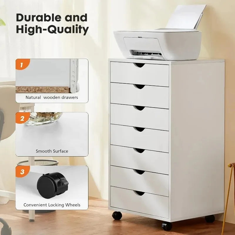 7-Drawer Rolling Wood File Cabinet