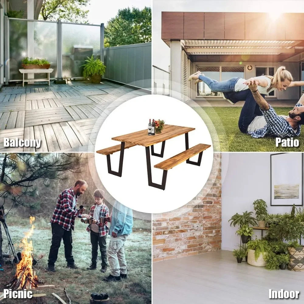 Modern Picnic Table Bench Set with Umbrella Hole