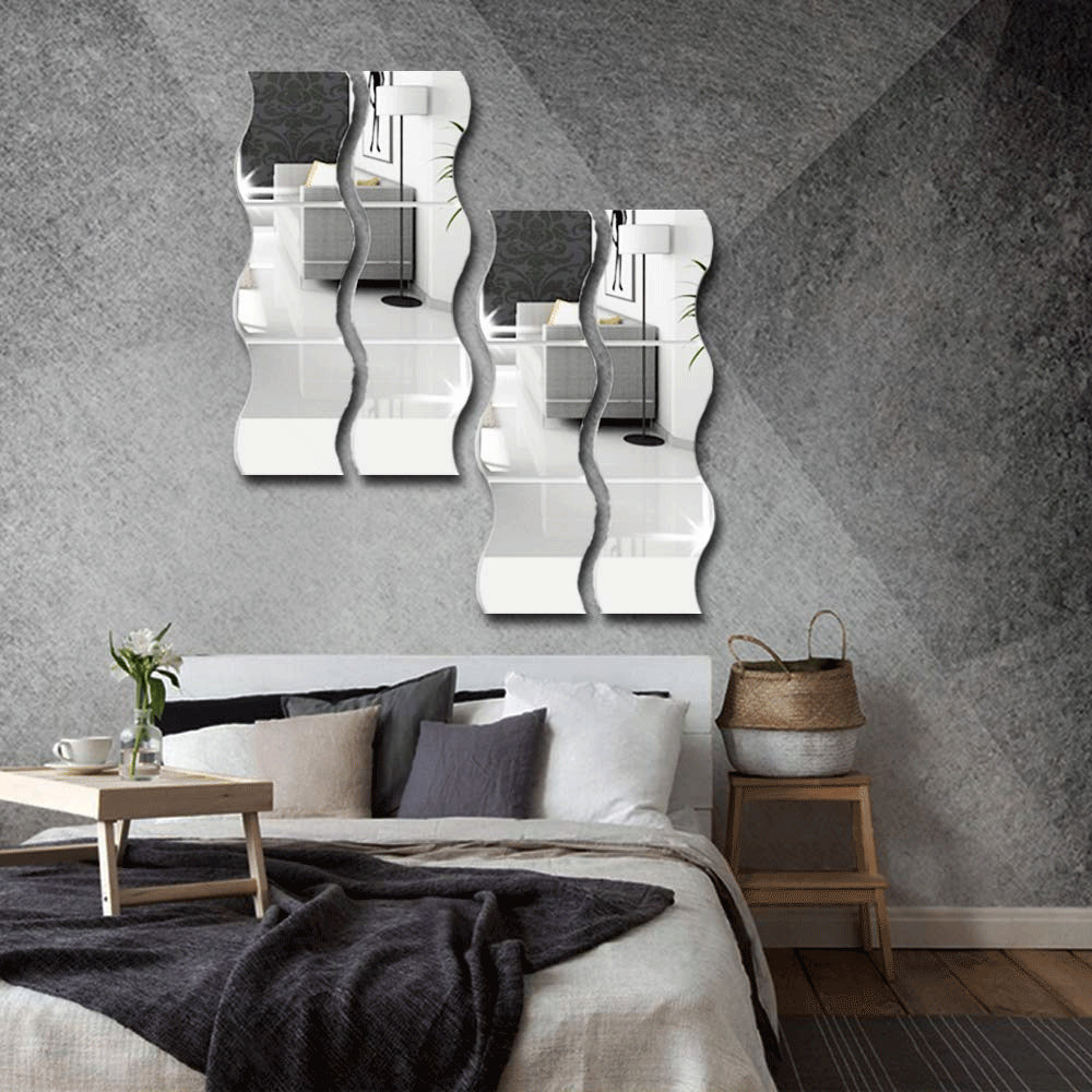 6pcs 3D Wave Square Mirror Wall Stickers for Home Decor