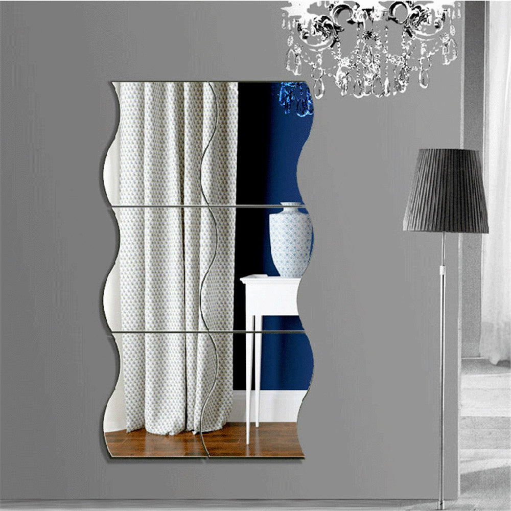 6pcs 3D Wave Square Mirror Wall Stickers for Home Decor