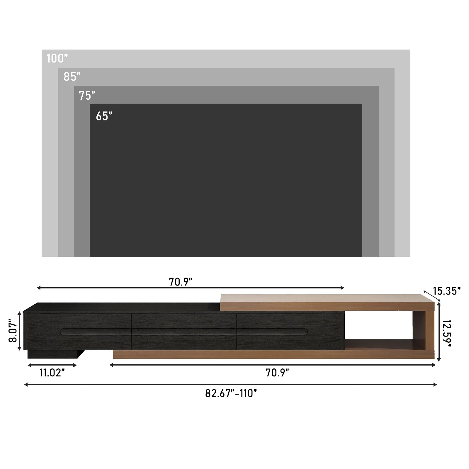 Extendable TV Stand, Wood Media Console