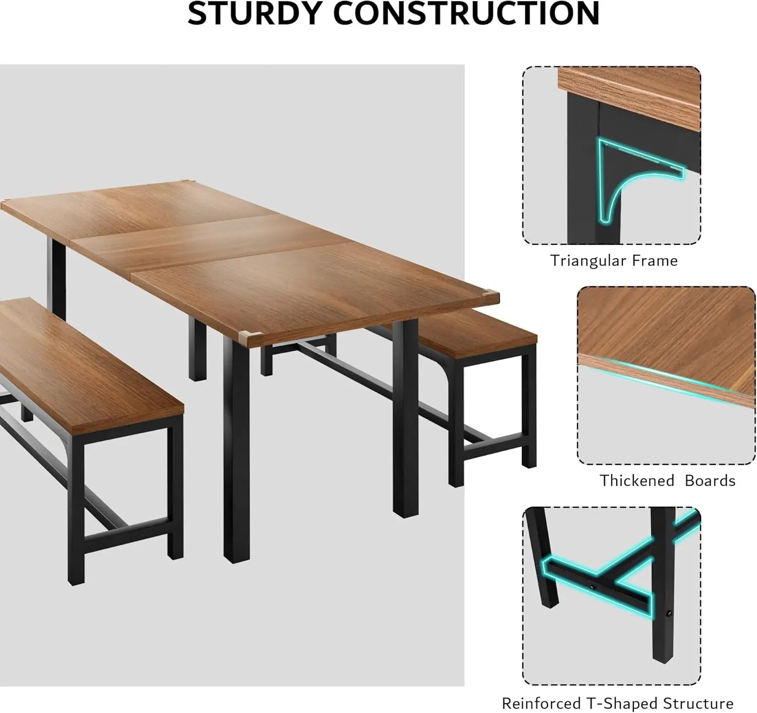 Extendable Dining Table Set for 4-6 with 2 Benches