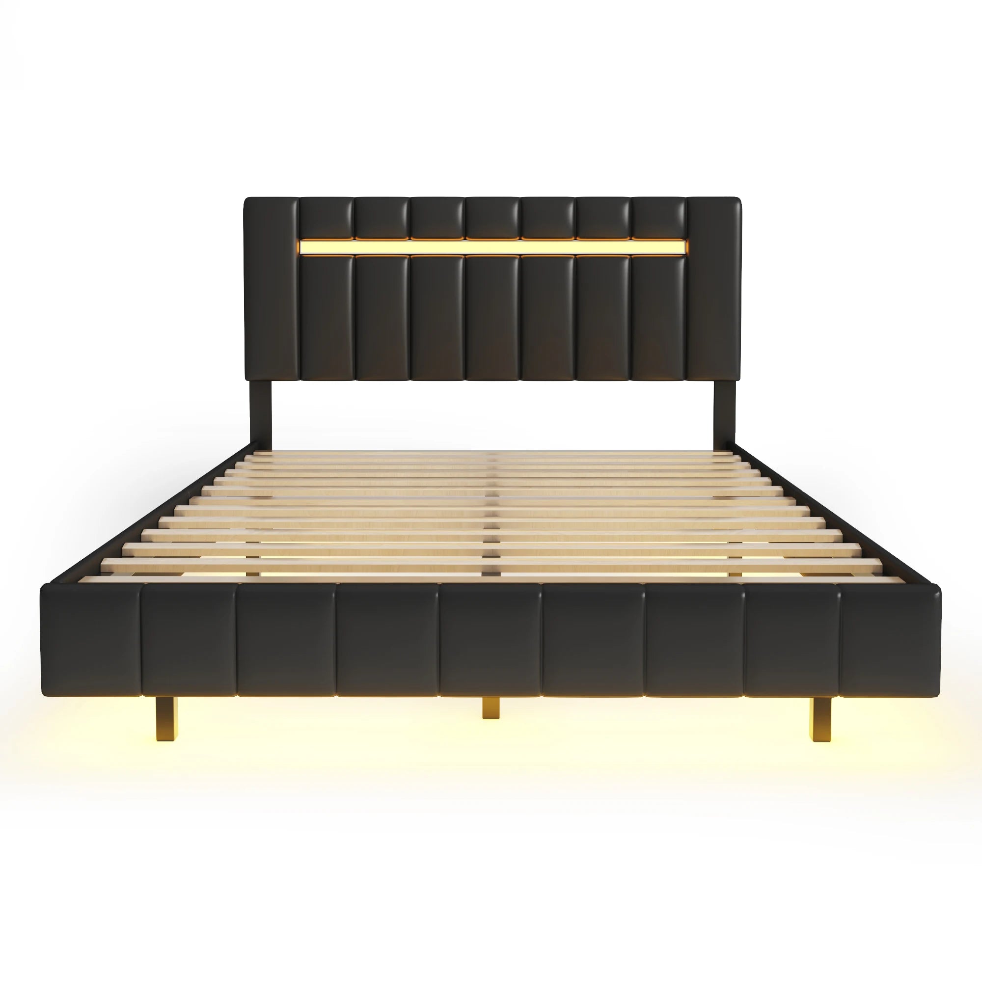 Floating Bed Frame with LED Lights & USB Charging - Queen/Full