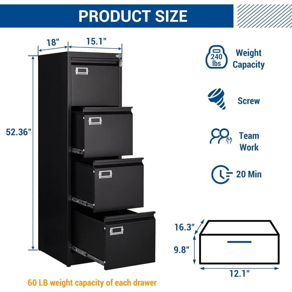 4-Drawer Metal File Cabinet with Lock