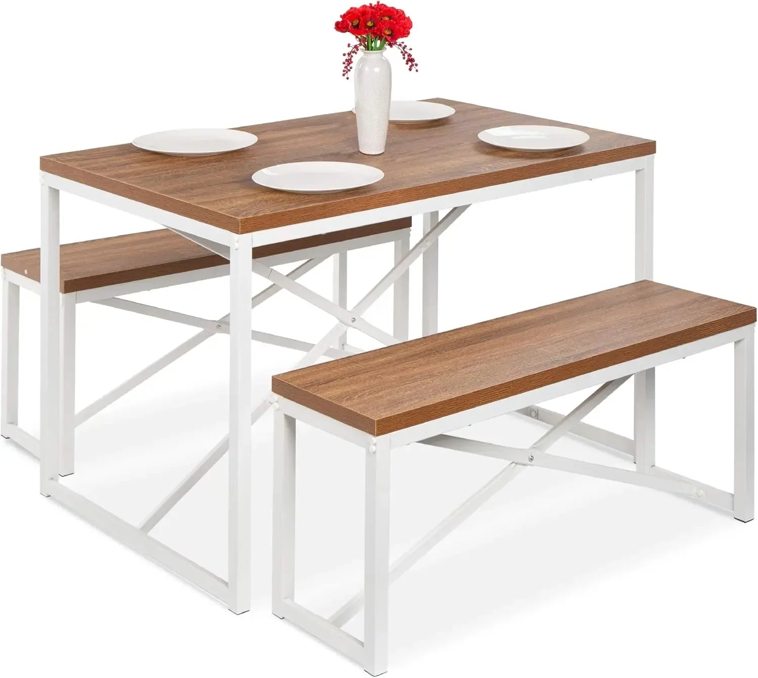 3-Piece Dining Set with Table and 2 Benches