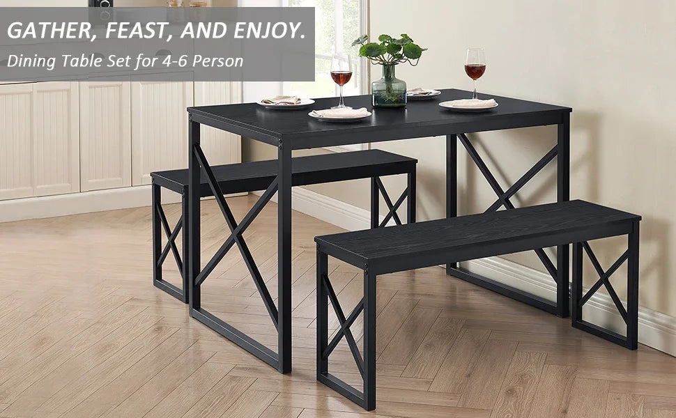 Kitchen Table with 2 Benches, Small Space Dining Set