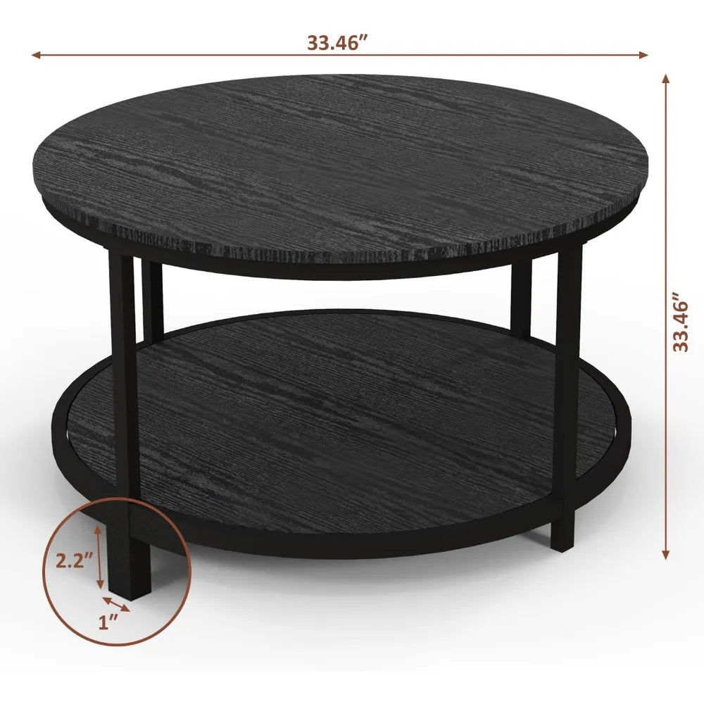 RustiTier 33.5" Round Coffee Table with Open Shelf