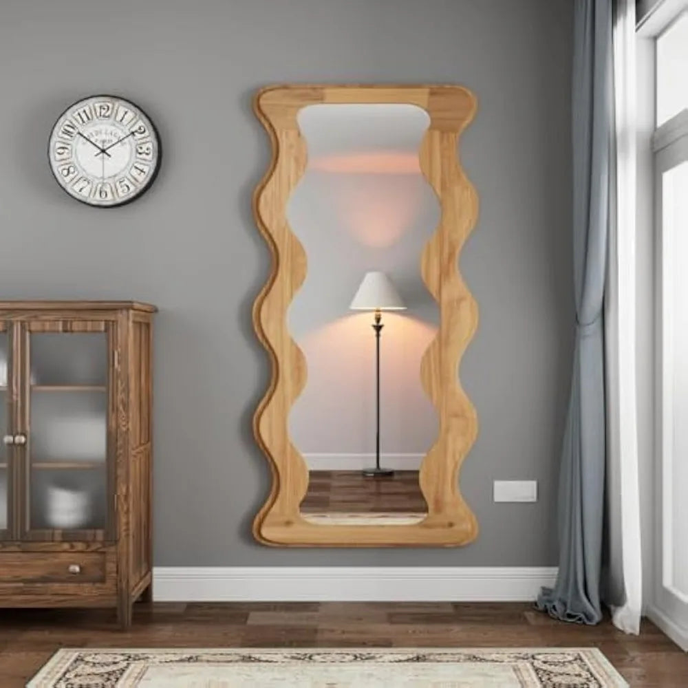 Wood Framed  Full Length Wavy Mirror