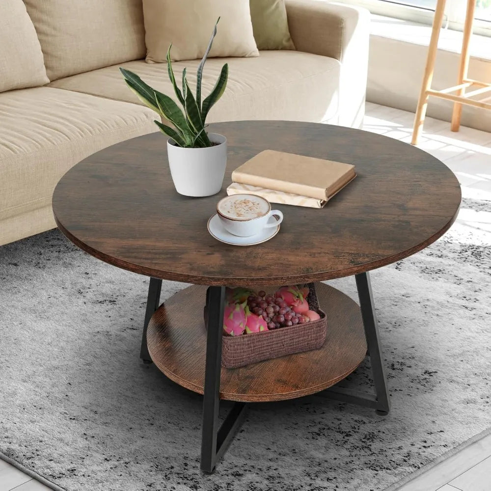 2-Tier Round Coffee Table with Storage