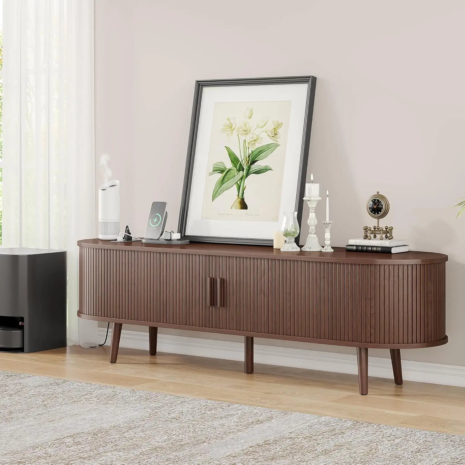 Mid-Century TV Stand with Charging Station & Storage