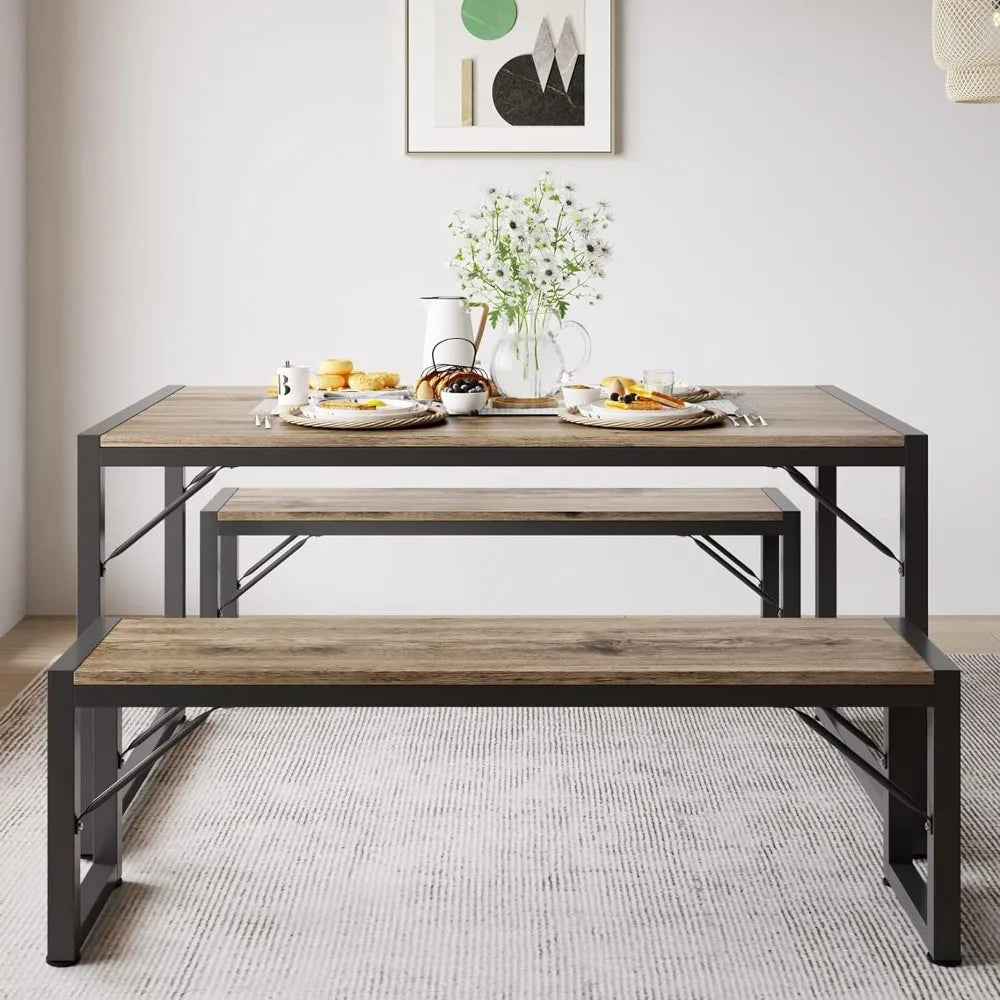 Dining Room Table Set with Metal Frame & MDF Board