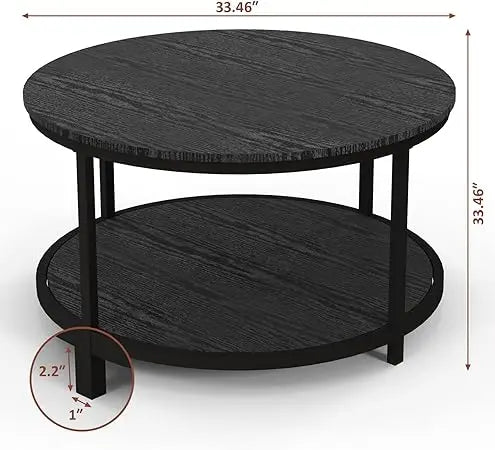 RustiTier 33.5" Round Coffee Table with Open Shelf