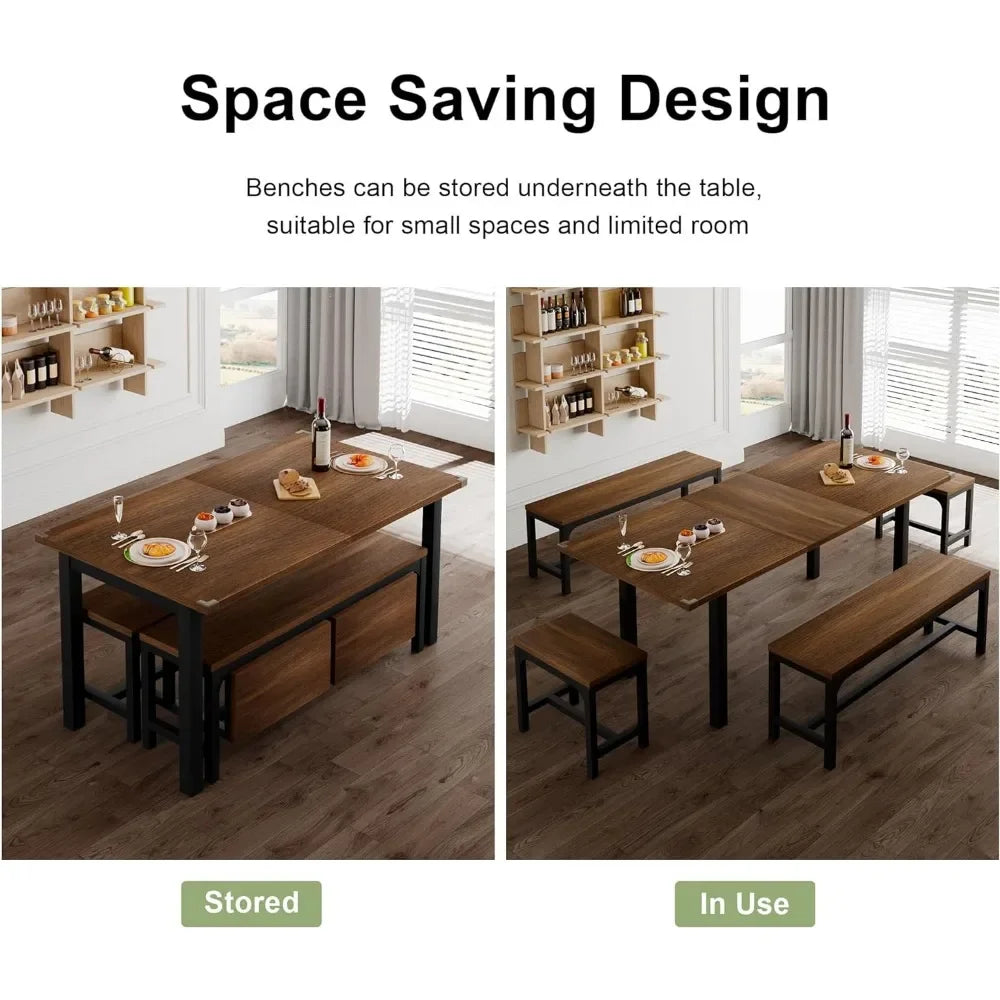 Table Set with 2 Benches and 2 Square Stools