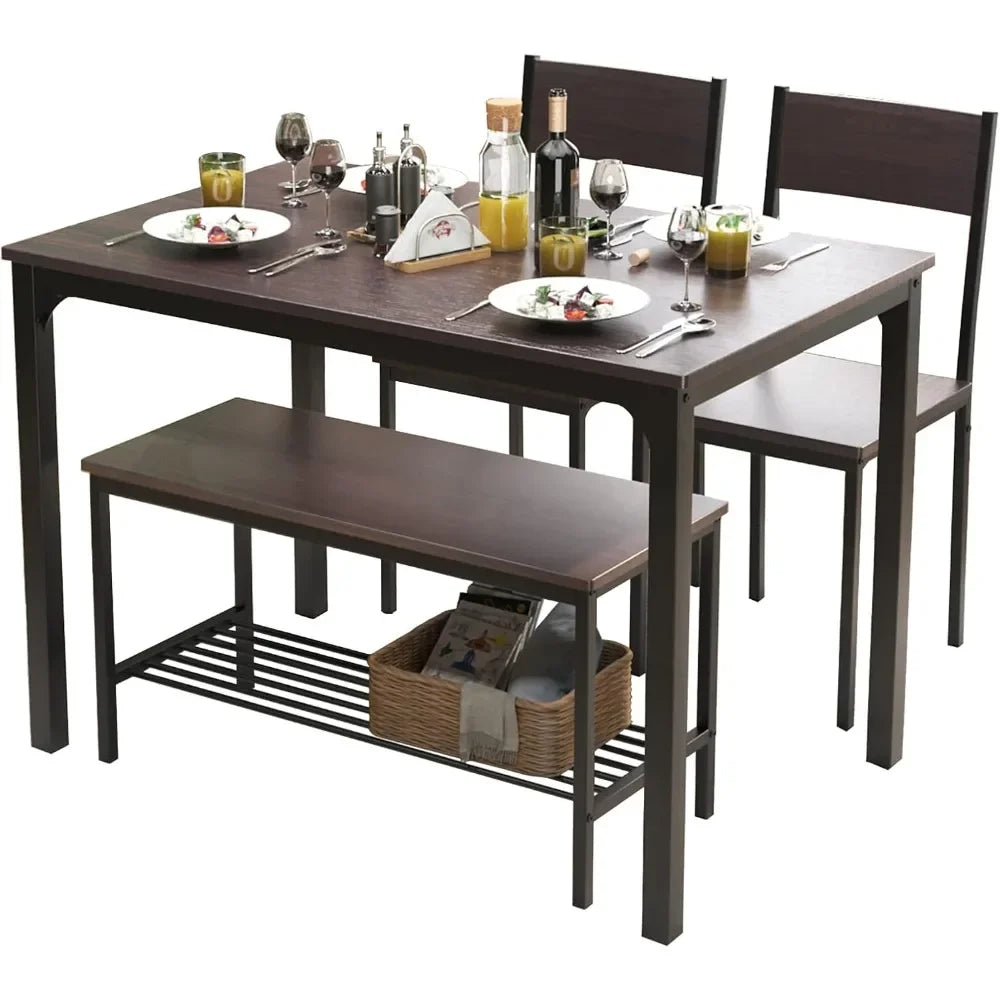 Dining Table Set for 4 with Chairs & Bench, 4-Piece