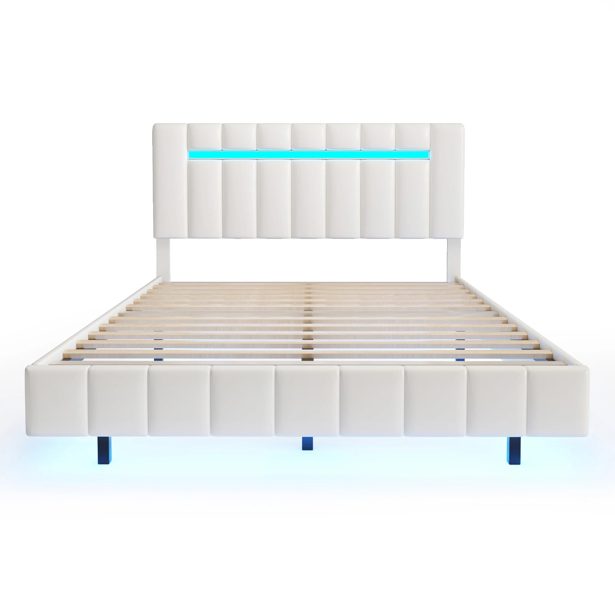 Floating Bed Frame with LED Lights & USB Charging - Queen/Full