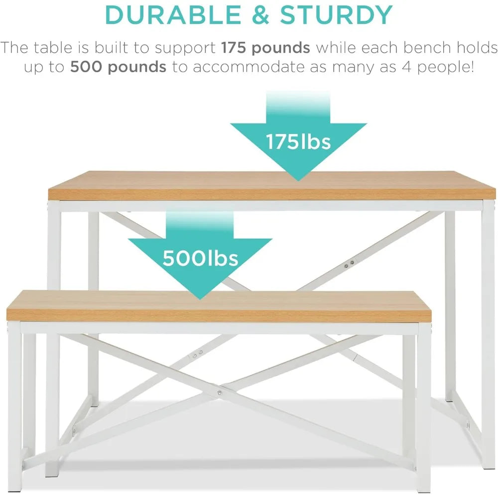3-Piece Dining Set with Table and 2 Benches