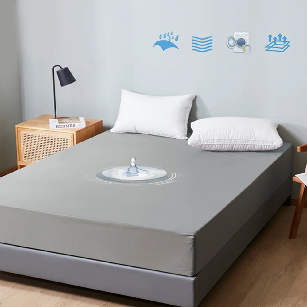 Waterproof Grey Fitted Bed Sheet