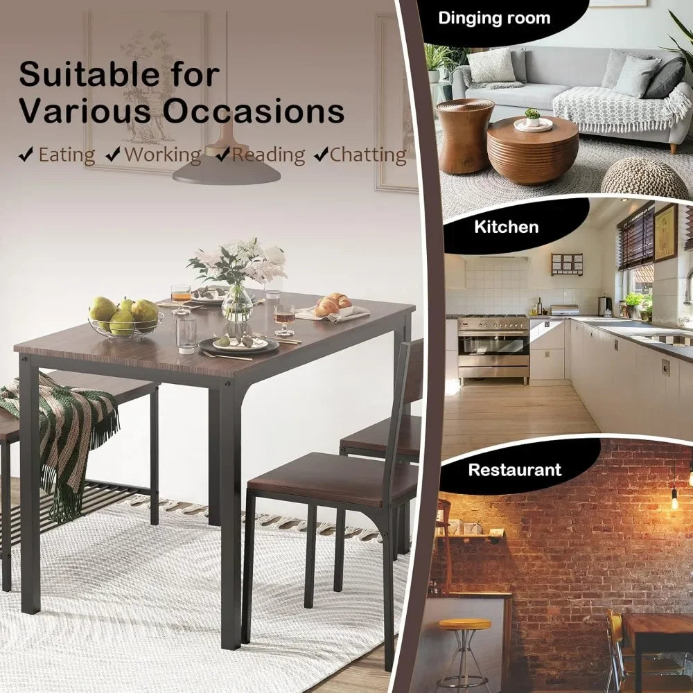 Dining Table Set for 4 with Chairs & Bench, 4-Piece