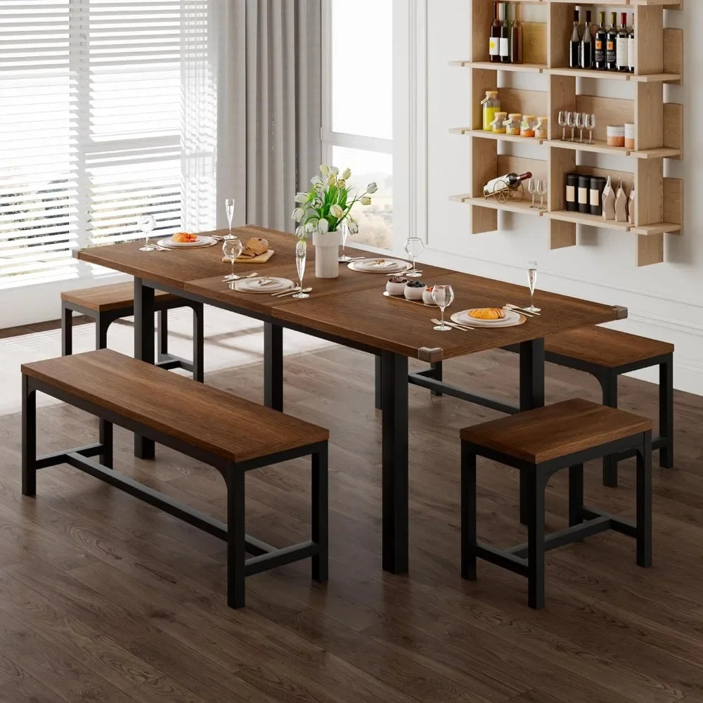 Table Set with 2 Benches and 2 Square Stools