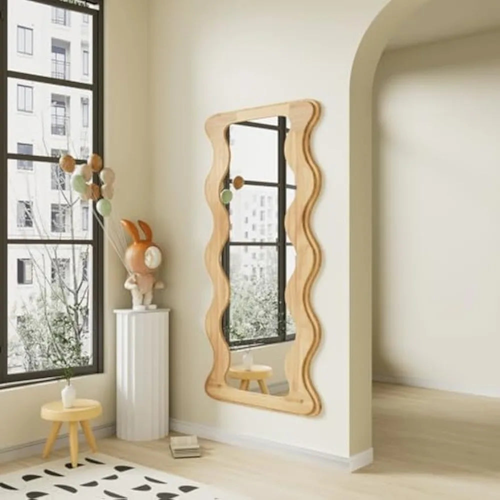 Wood Framed  Full Length Wavy Mirror