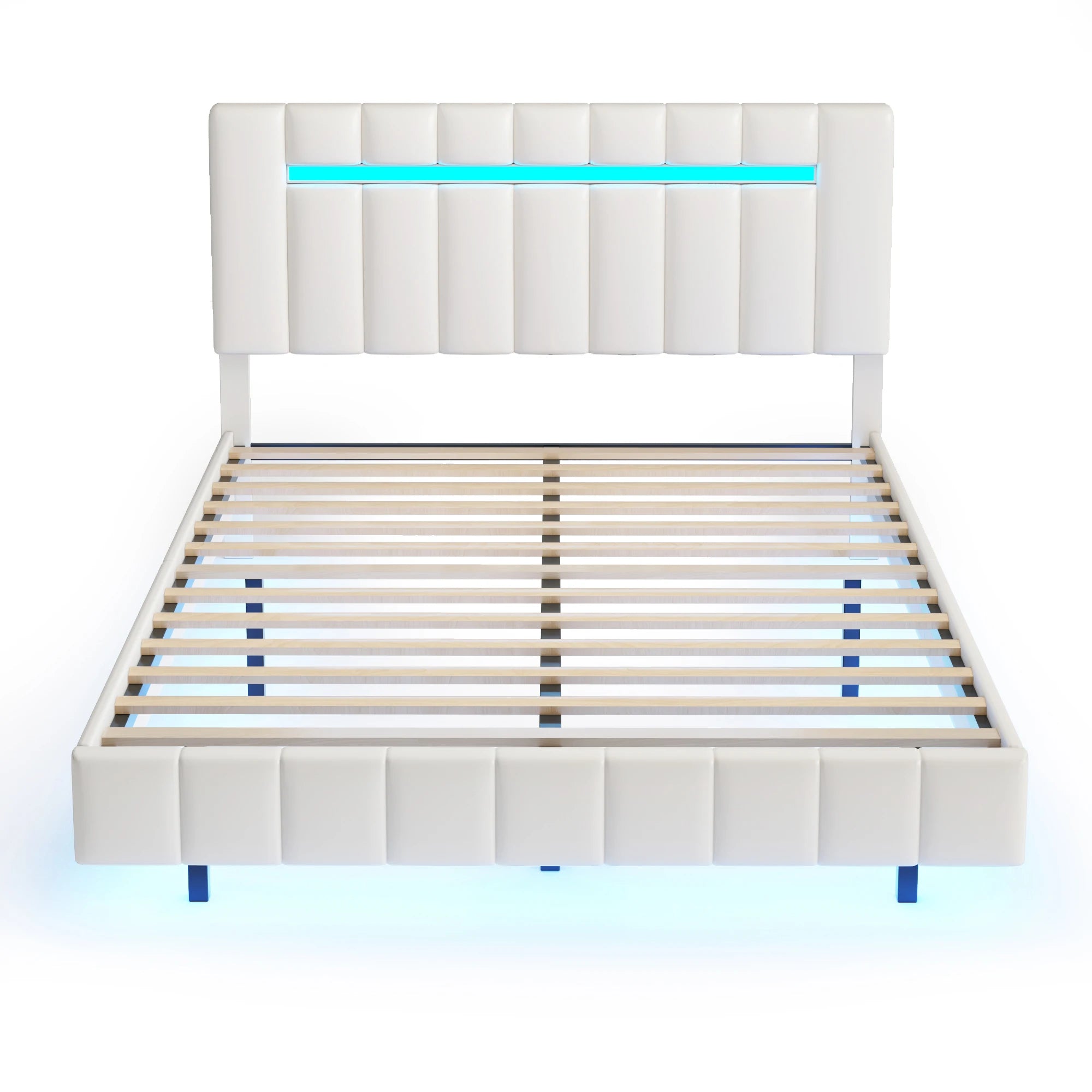 Floating Bed Frame with LED Lights & USB Charging - Queen/Full