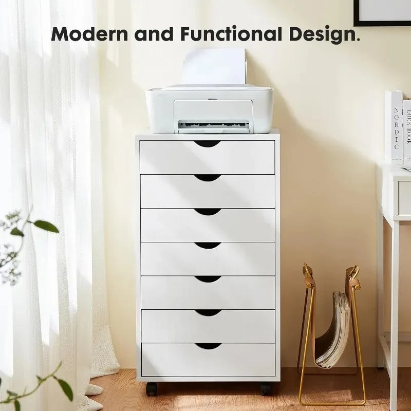 7-Drawer Rolling Wood File Cabinet