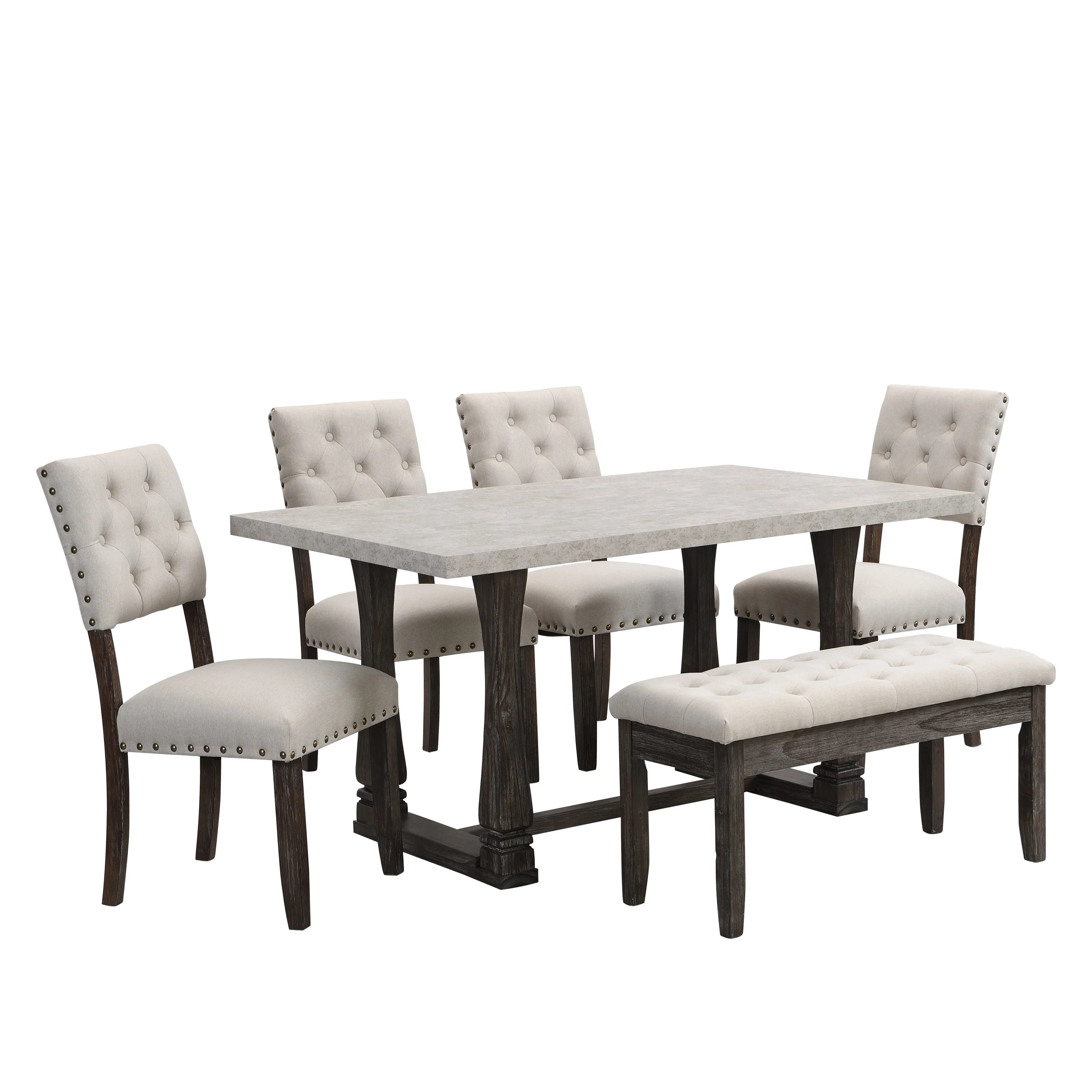 Button Tufted Upholstered Dining Bench & 60" Table Set