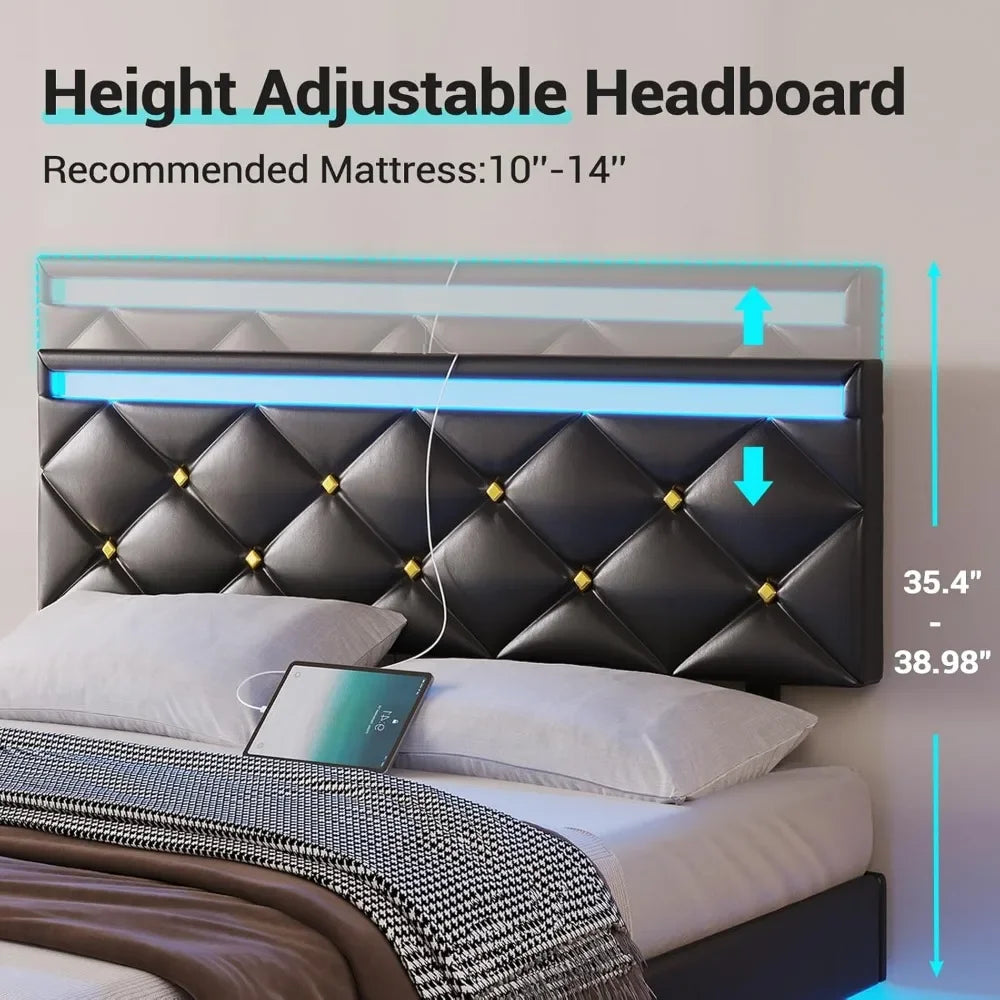 Queen Floating Bed Frame with Faux Leather Headboard