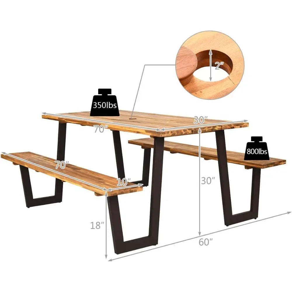 Modern Picnic Table Bench Set with Umbrella Hole