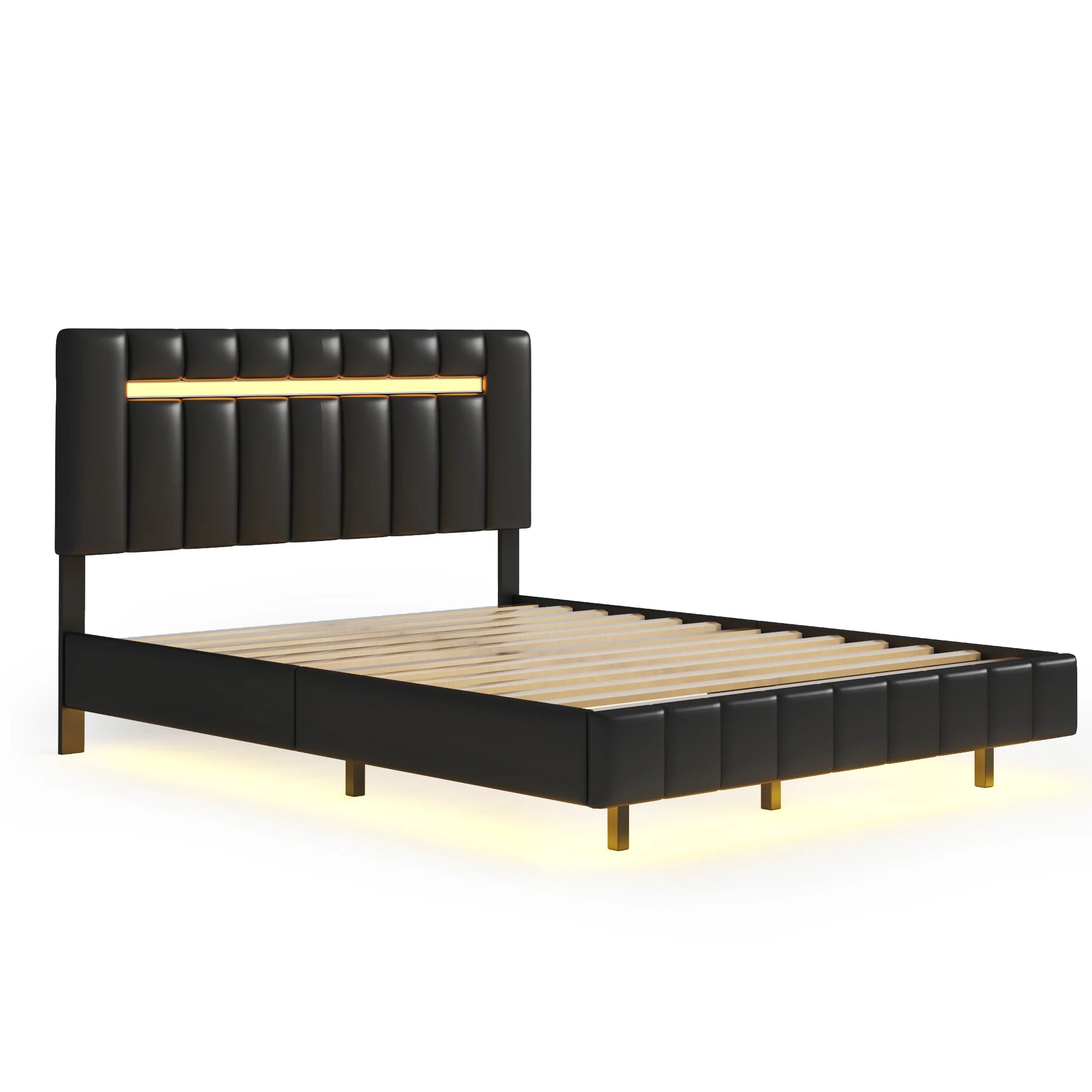 Floating Bed Frame with LED Lights & USB Charging - Queen/Full