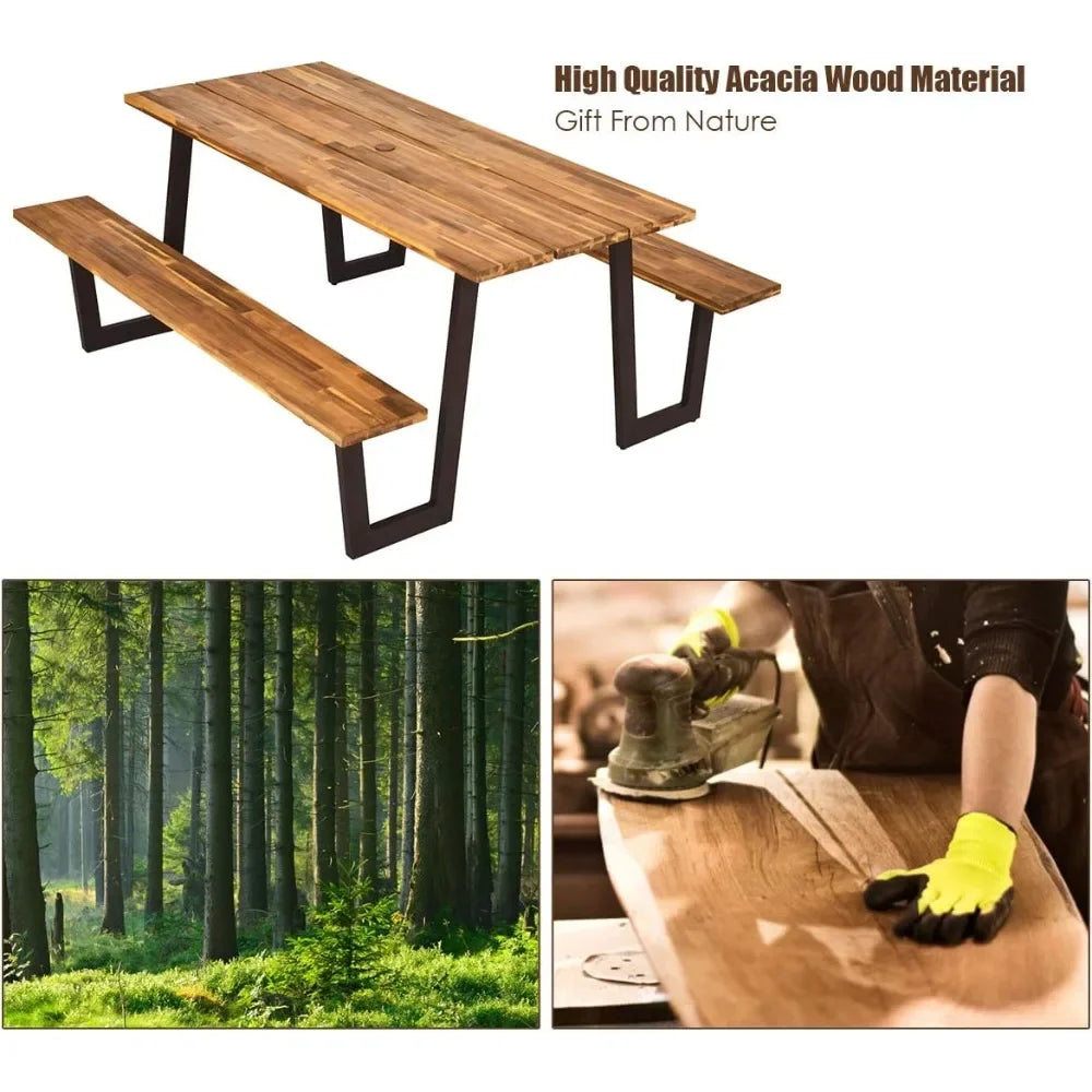 Modern Picnic Table Bench Set with Umbrella Hole