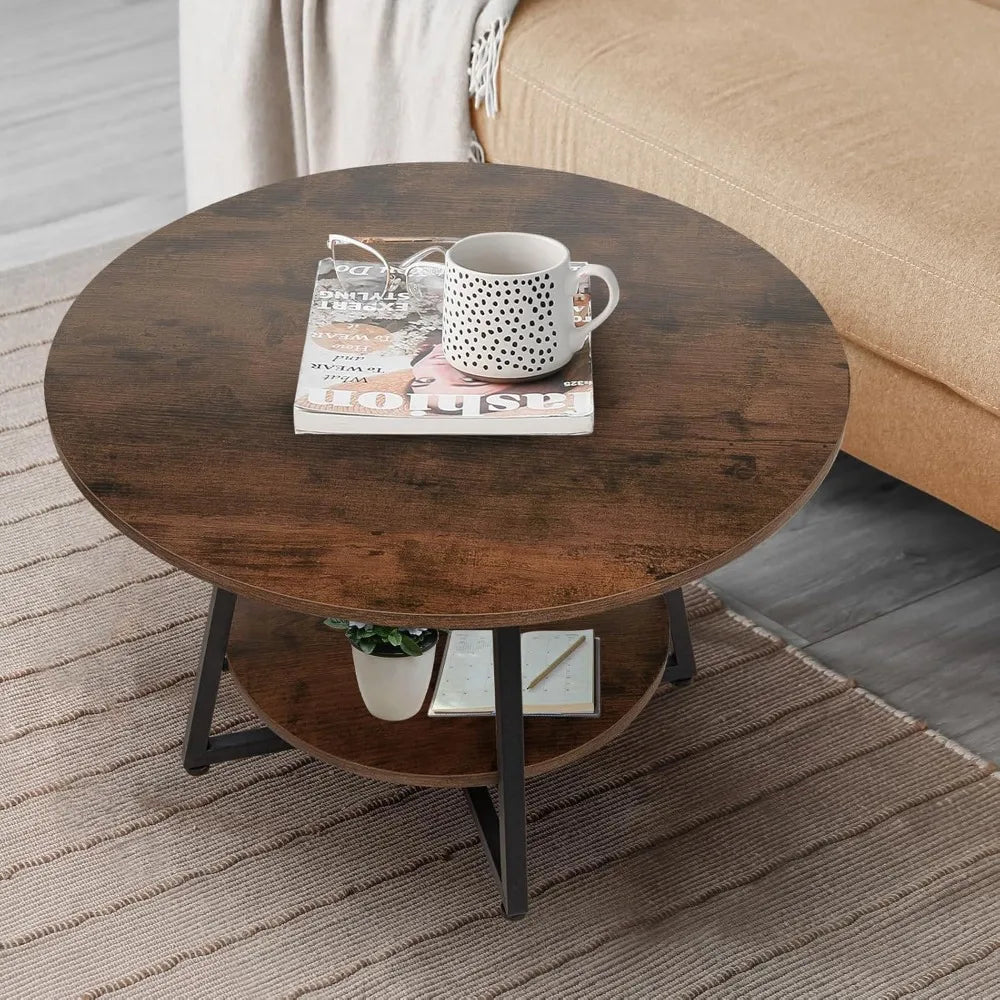2-Tier Round Coffee Table with Storage