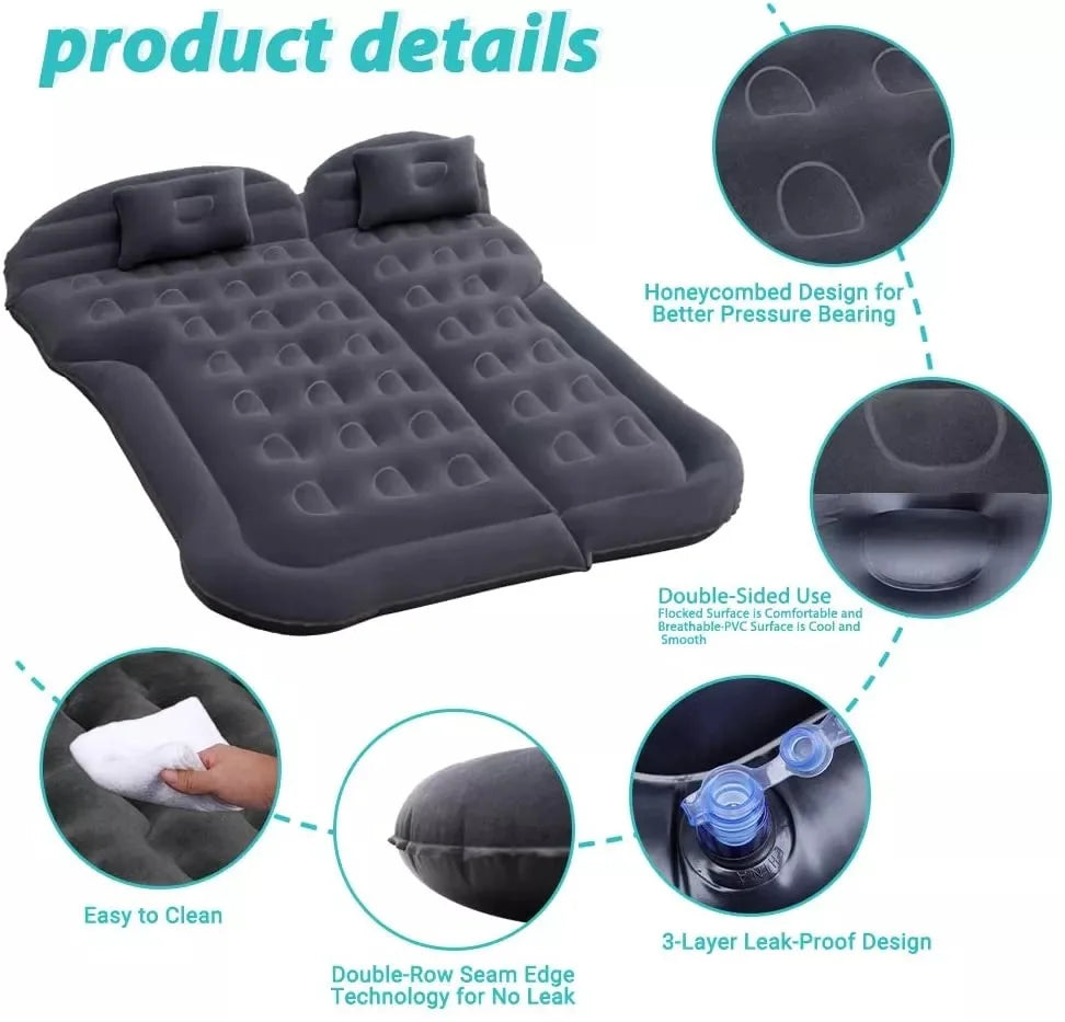 Premium Car Mattress with Pillows & Air Pump