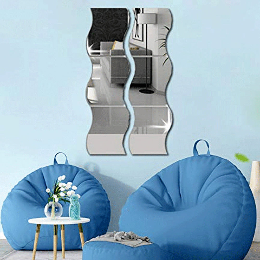 6pcs 3D Wave Square Mirror Wall Stickers for Home Decor