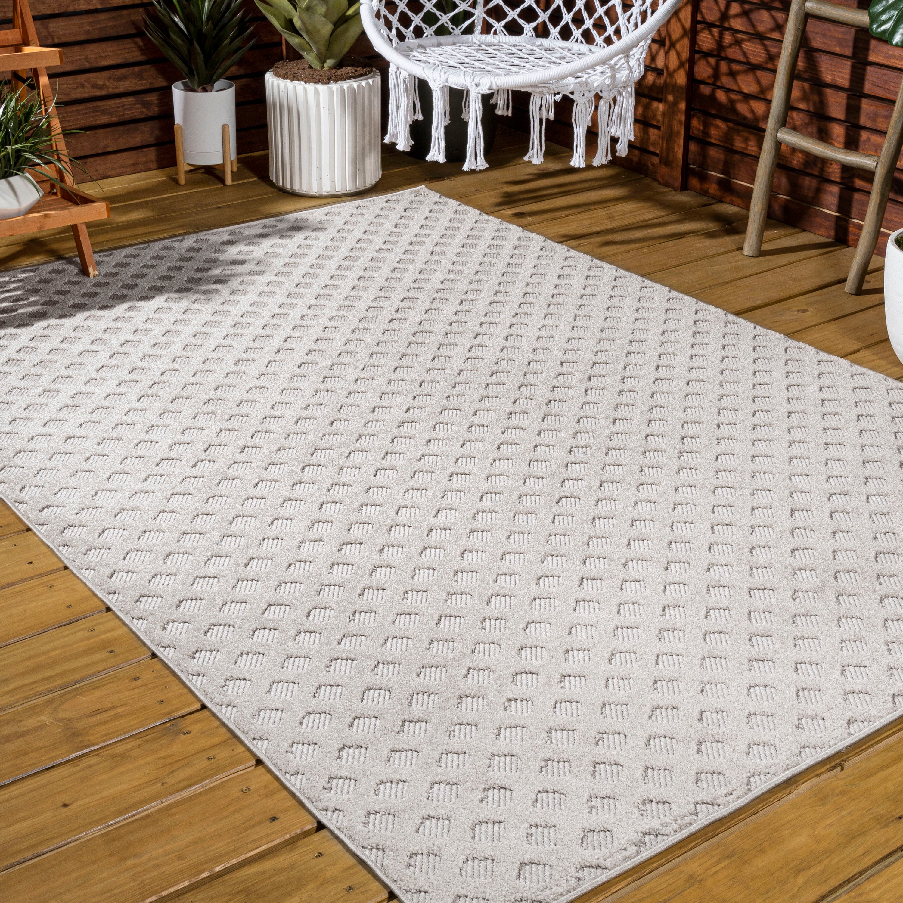 Rabat High-Low Pile Mini-Diamond Trellis Indoor/Outdoor Area Rug