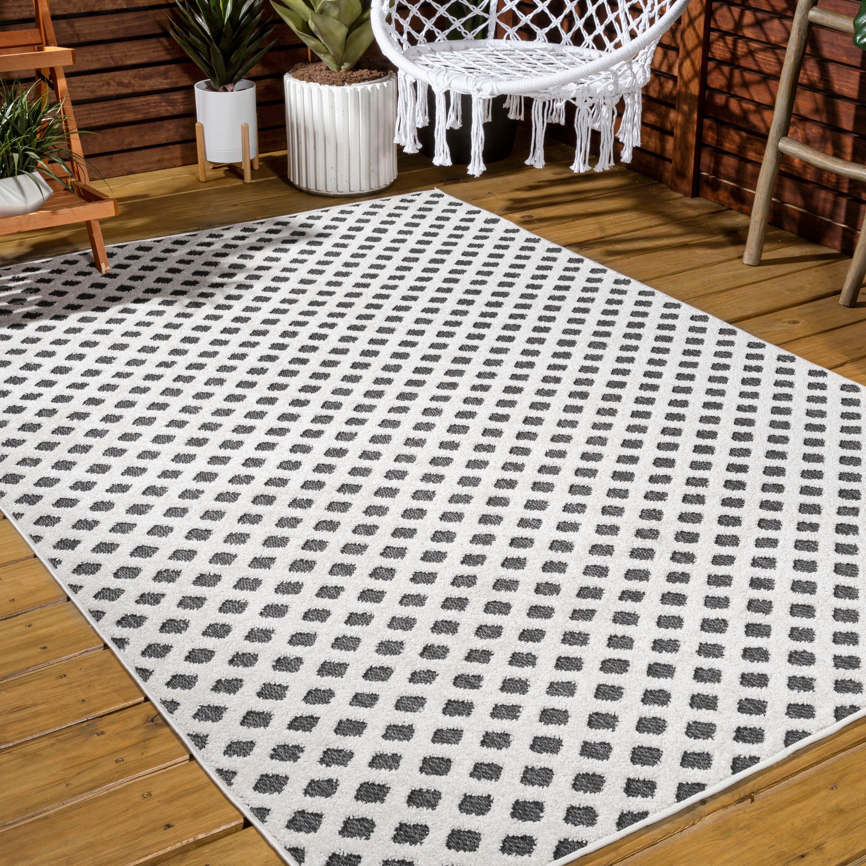 Rabat High-Low Pile Mini-Diamond Trellis Indoor/Outdoor Area Rug