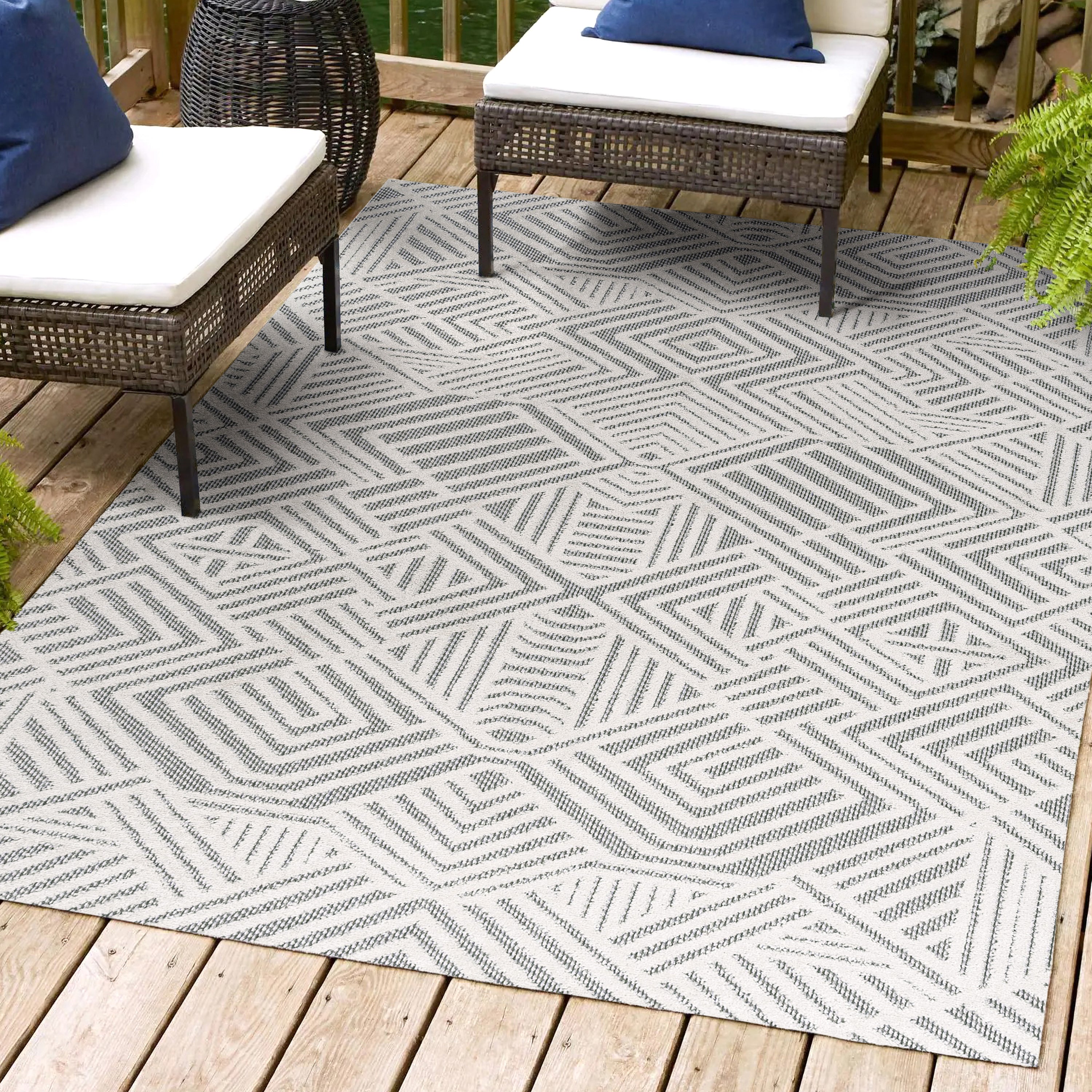 Jordan High-Low Pile Art Deco Geometric Indoor/Outdoor Area Rug