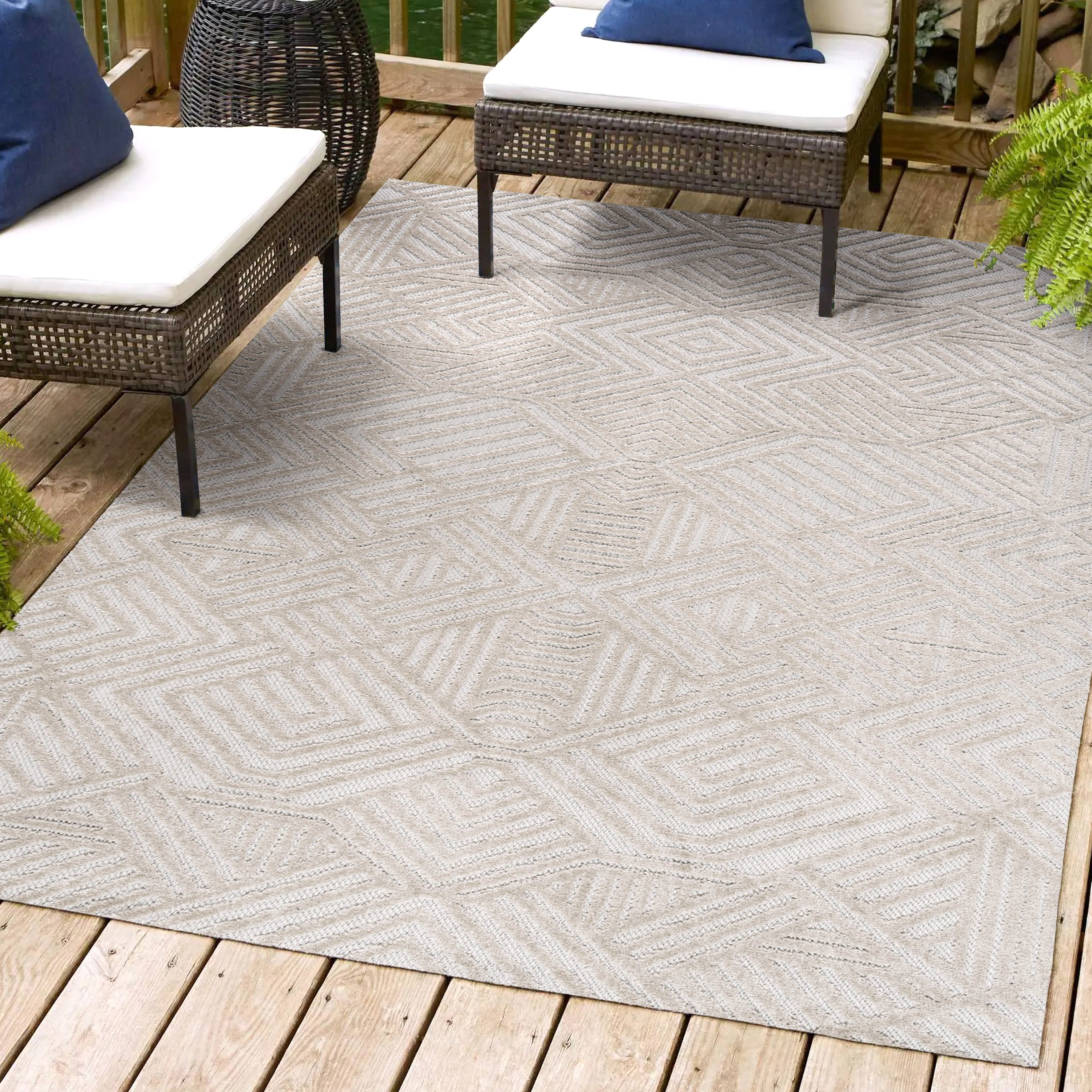 Jordan High-Low Pile Art Deco Geometric Indoor/Outdoor Area Rug