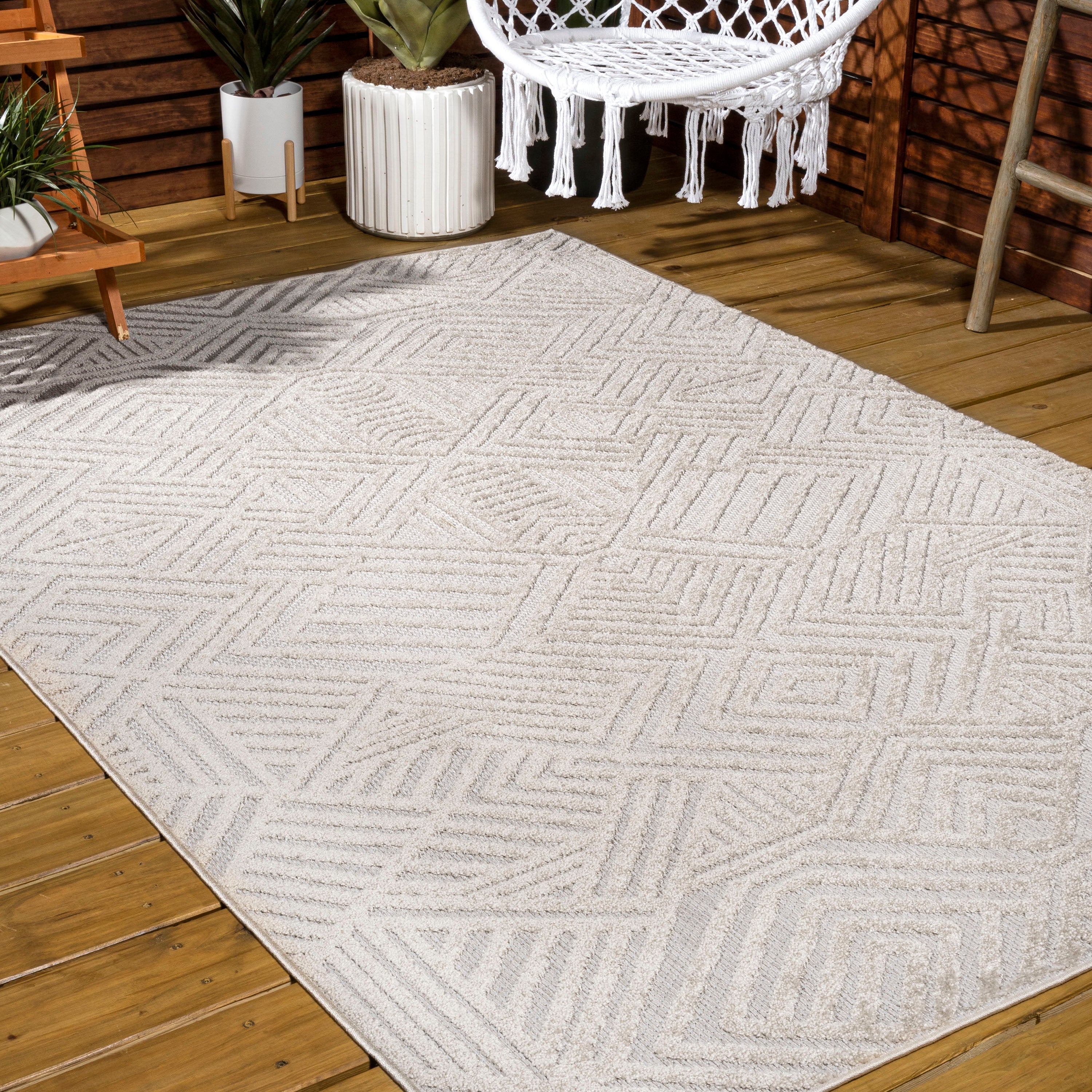 Jordan High-Low Pile Art Deco Geometric Indoor/Outdoor Area Rug