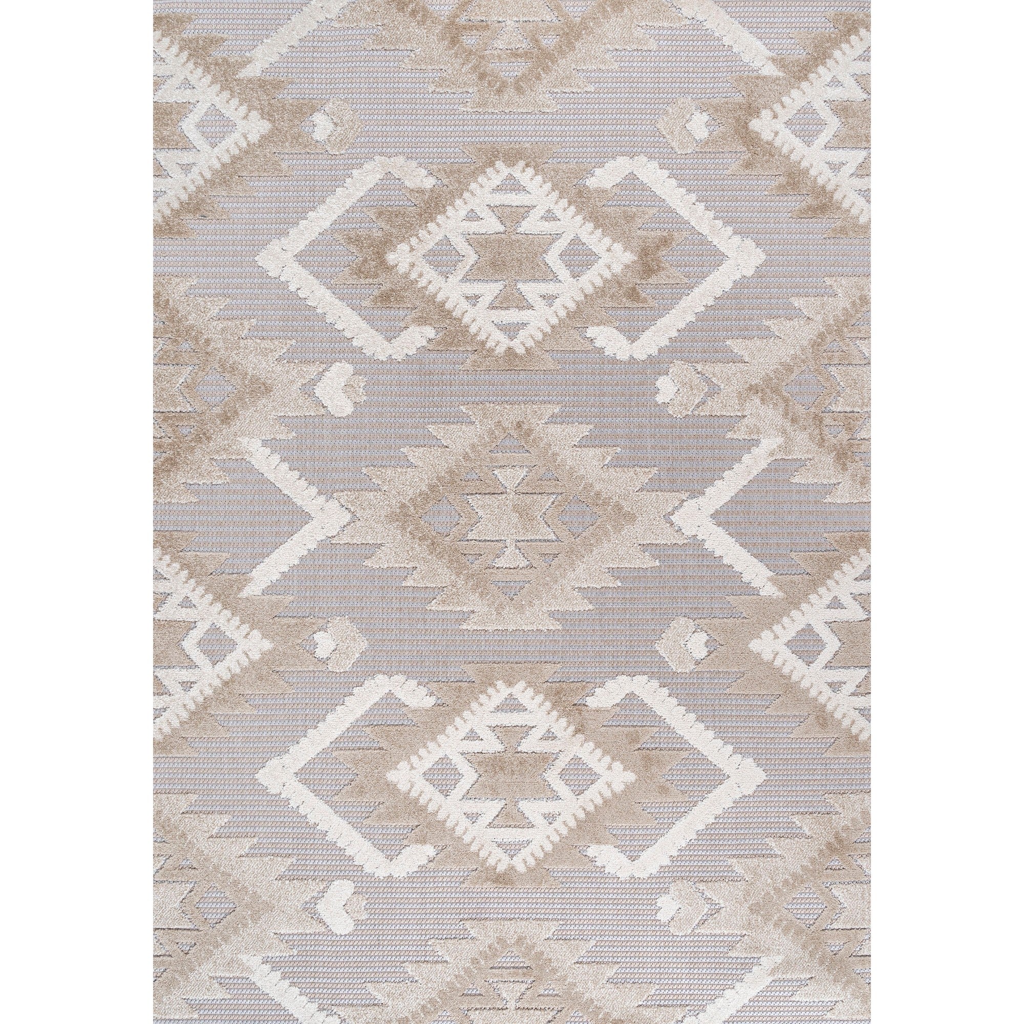 Sumak High-Low Pile Neutral Diamond Kilim Indoor/Outdoor Area Rug