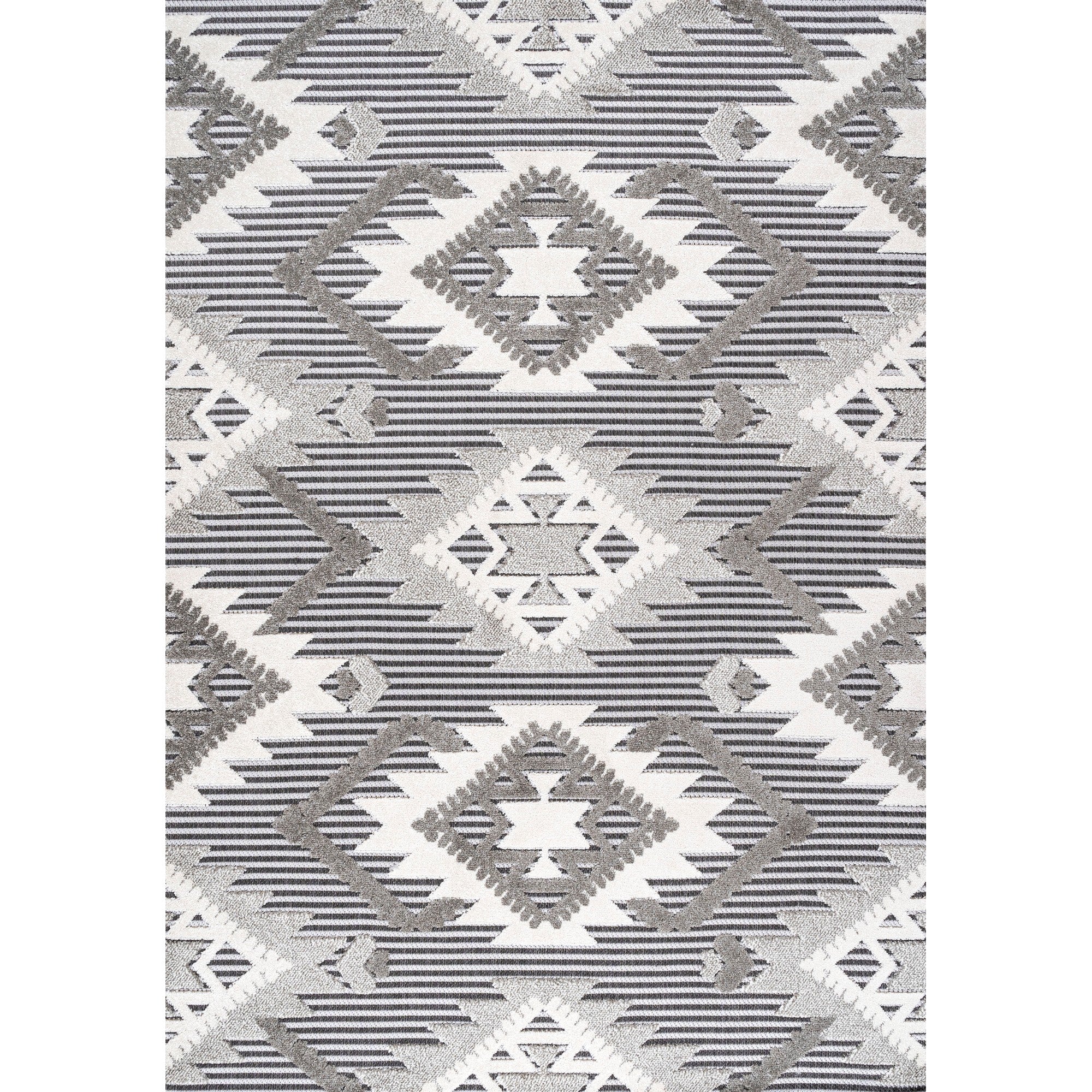 Sumak High-Low Pile Neutral Diamond Kilim Indoor/Outdoor Area Rug