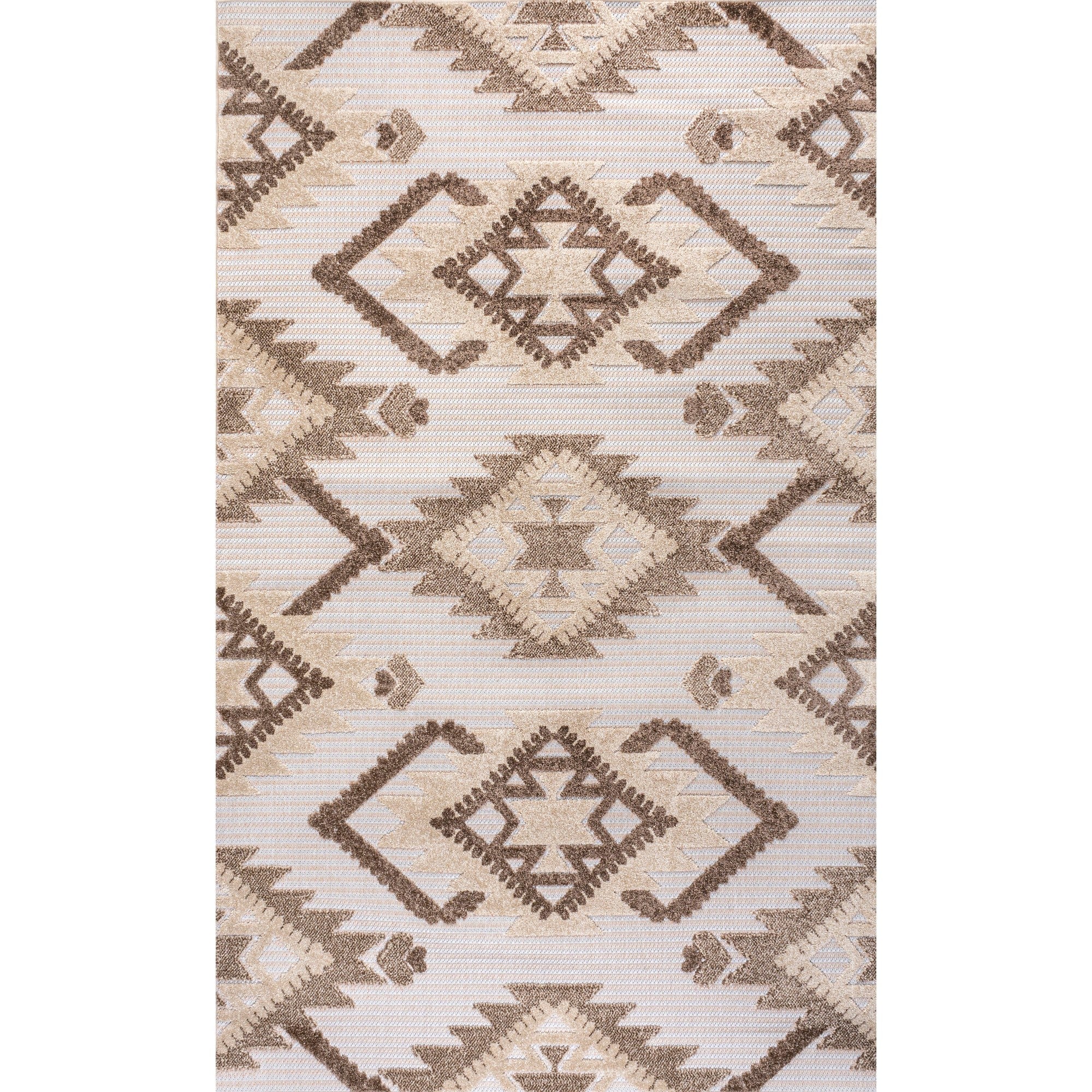 Sumak High-Low Pile Neutral Diamond Kilim Indoor/Outdoor Area Rug