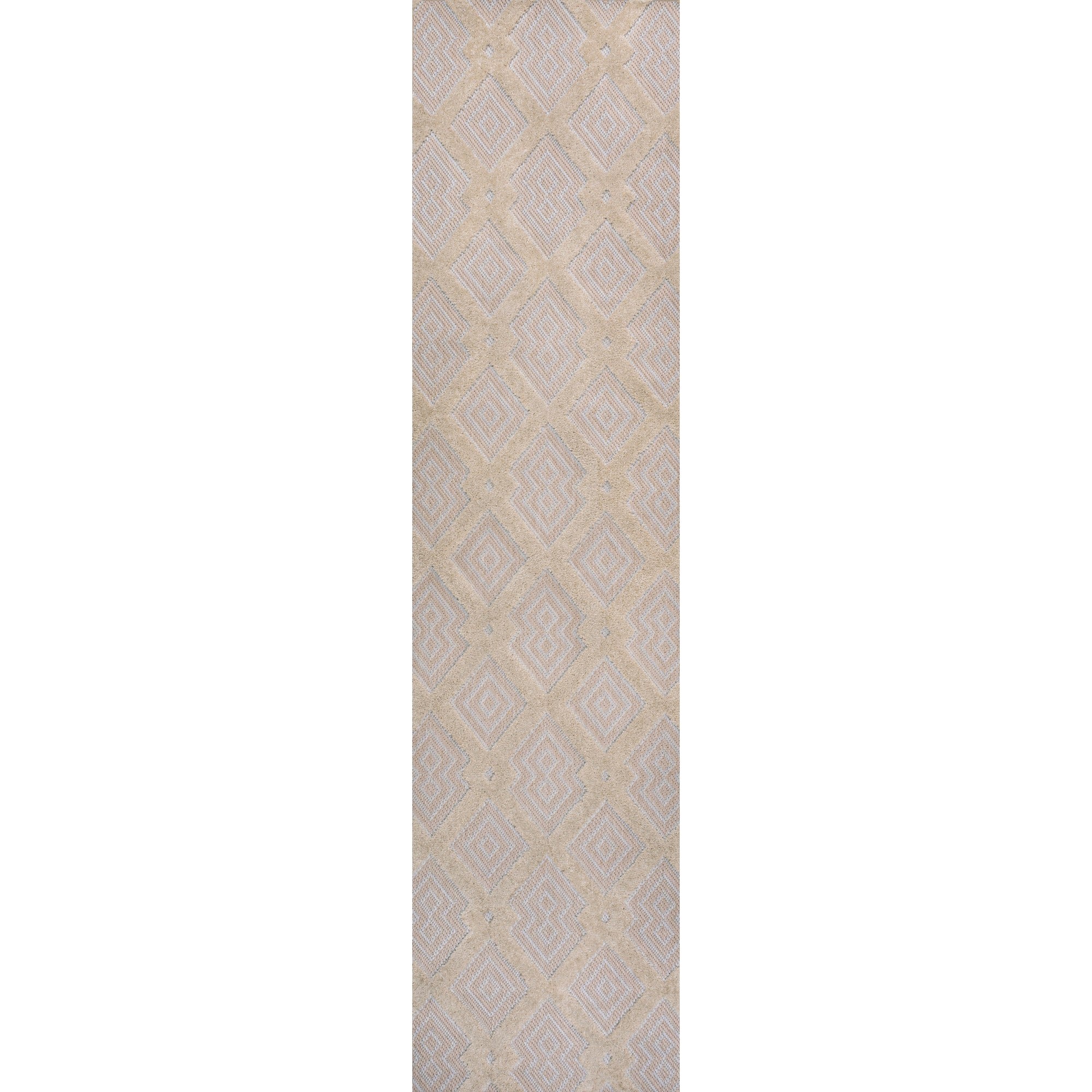 Duwun High-Low Pile Ogee Trellis Tone-on-Tone Indoor/Outdoor Runner Rug