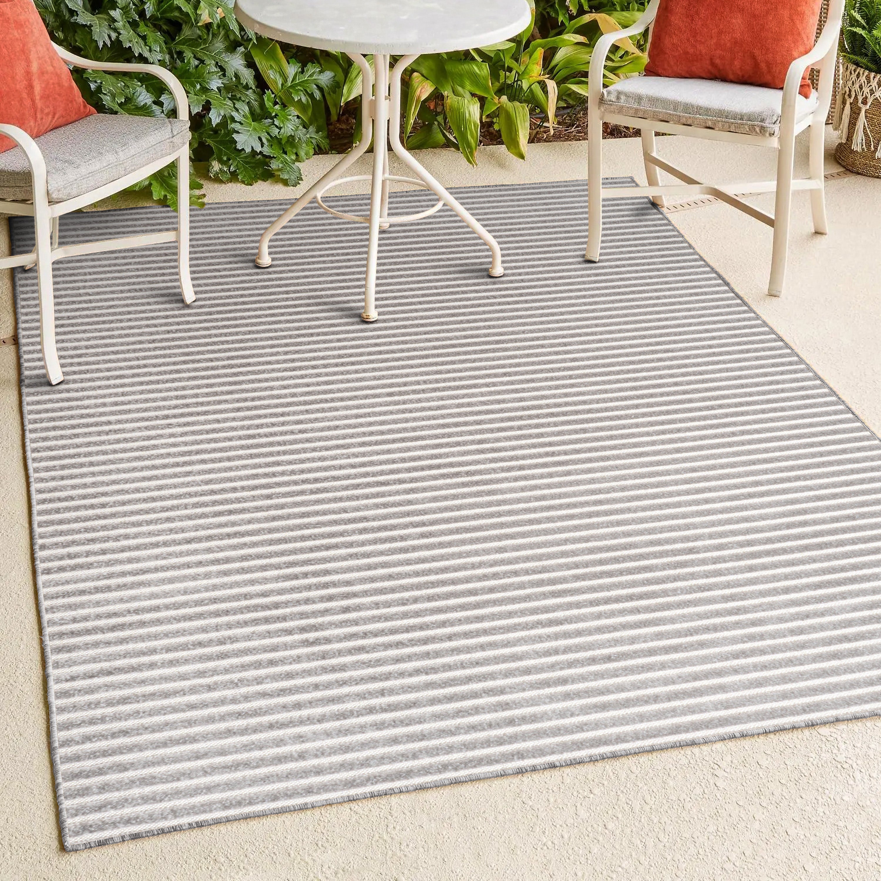 Aarhus High-Low Minimalist Scandi Striped Indoor/Outdoor Area Rug