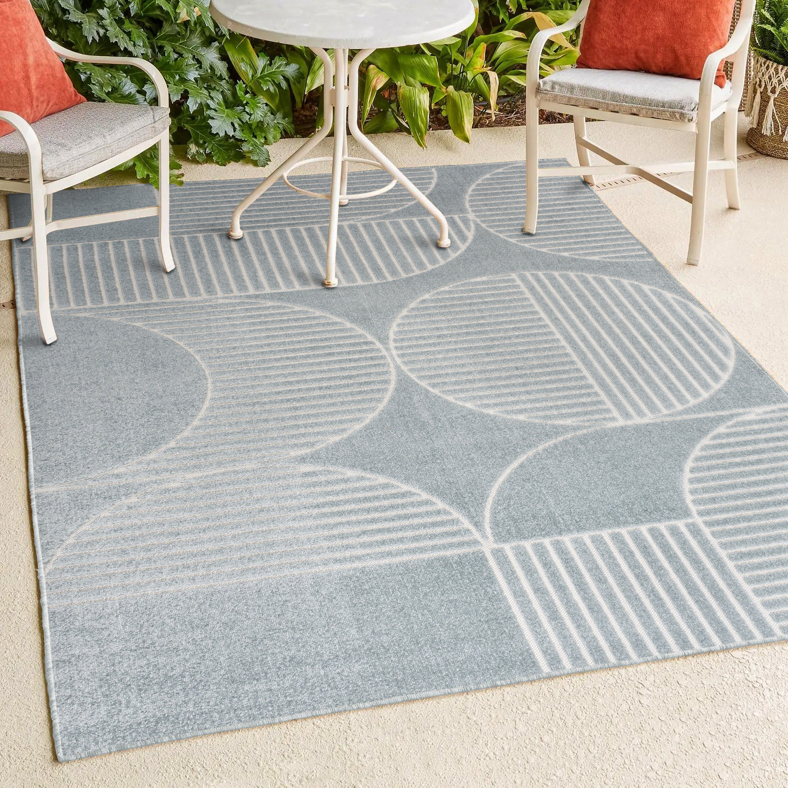 Nordby High-Low Geometric Scandi Striped Indoor/Outdoor Area Rug