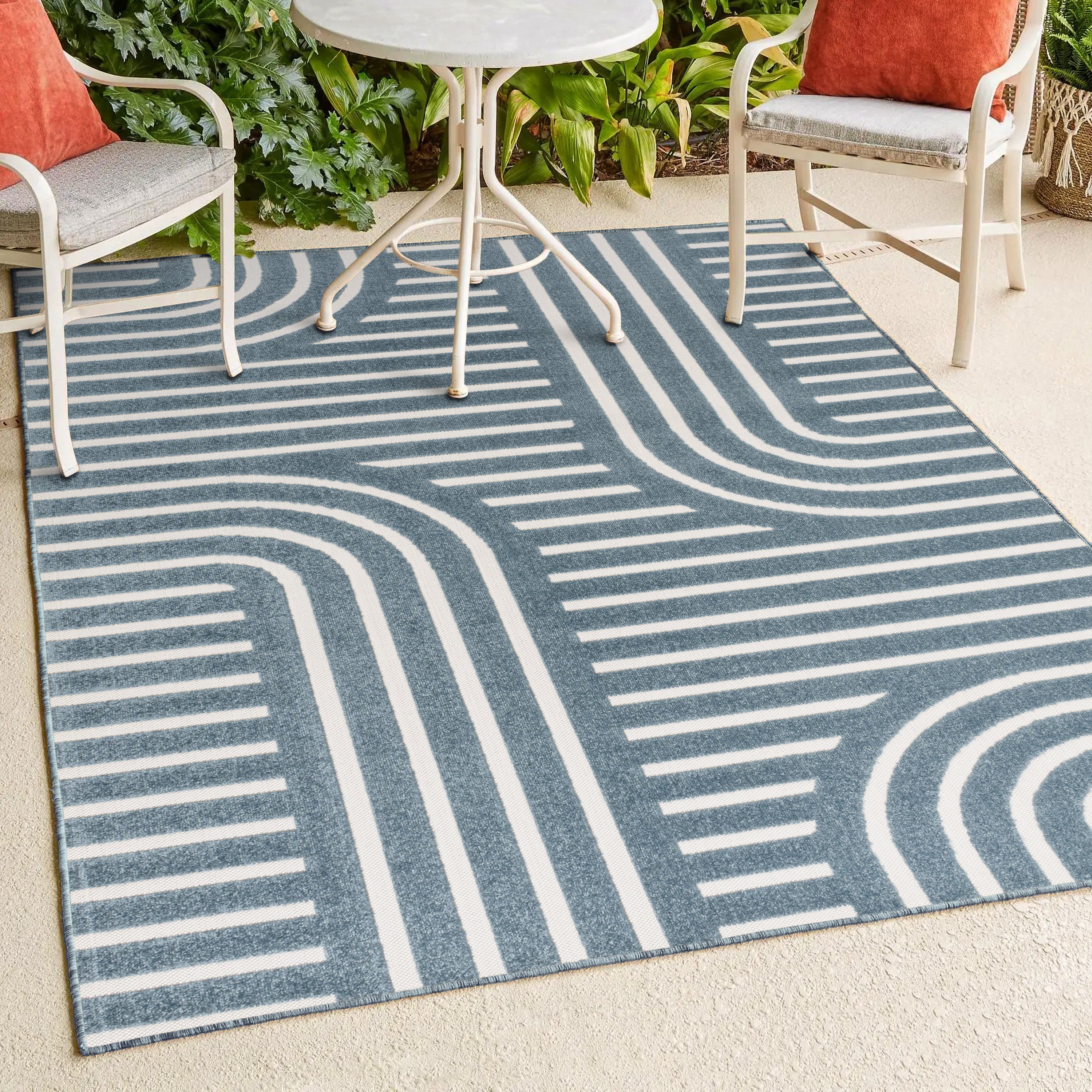 Anders High-Low MidCentury Modern Arch Stripe Two-Tone Indoor/Outdoor Area Rug