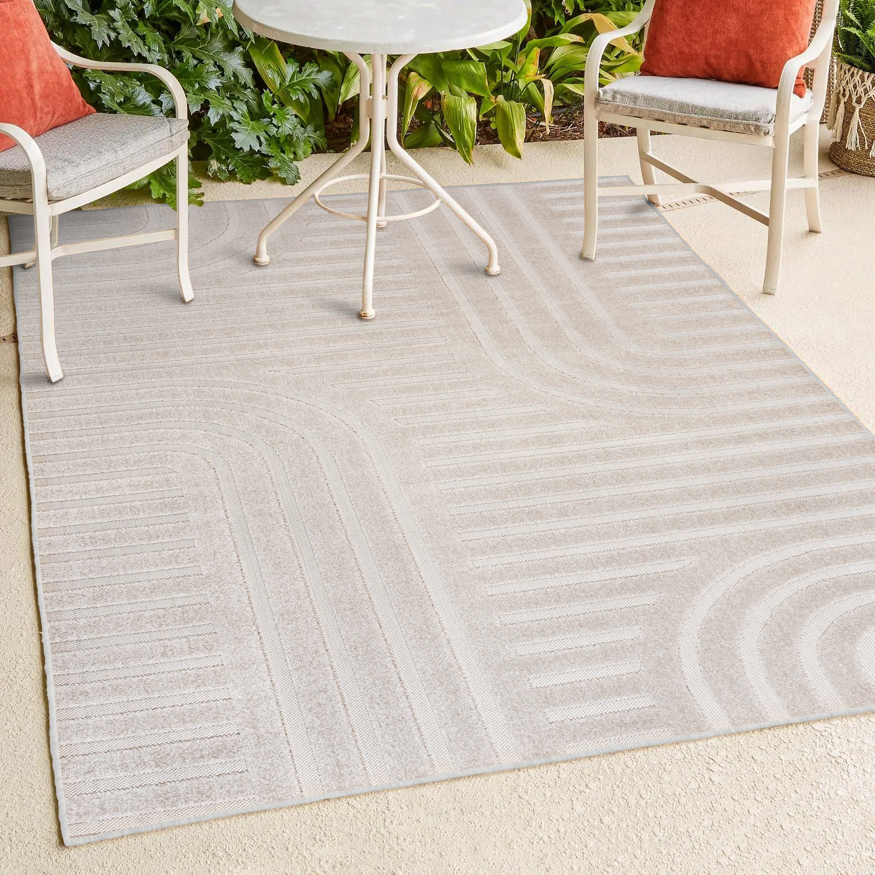 Anders High-Low MidCentury Modern Arch Stripe Two-Tone Indoor/Outdoor Area Rug